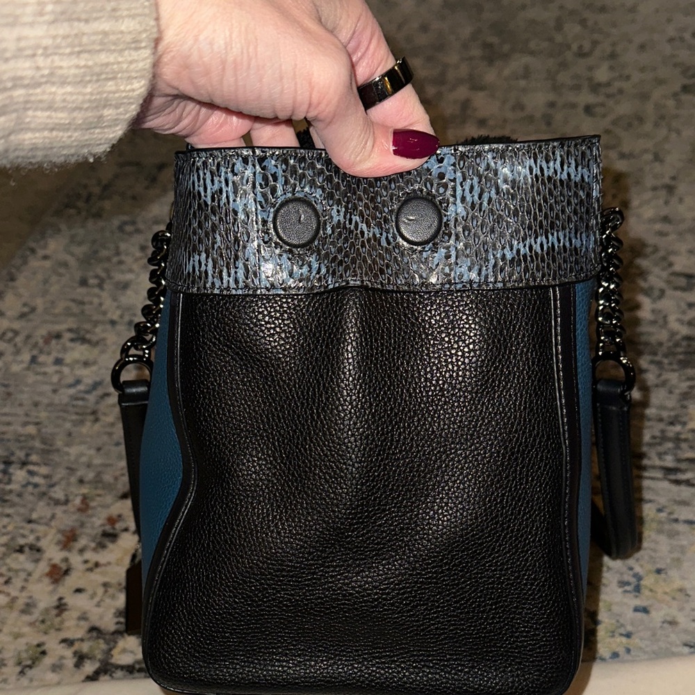 Coach Edie tote in Black and Teal with python trim - Picture 8 of 13